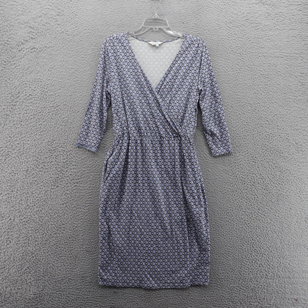 Boden Knit Wrap Dress Size 6 Long Blue Floral Print Womens 3/4‎ Sleeve
